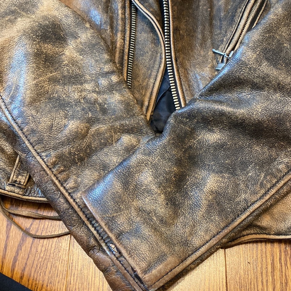 Vintage Chevignon Brown Genuine Leather Distressed Indie Biker Jacket Women S - Picture 10 of 16